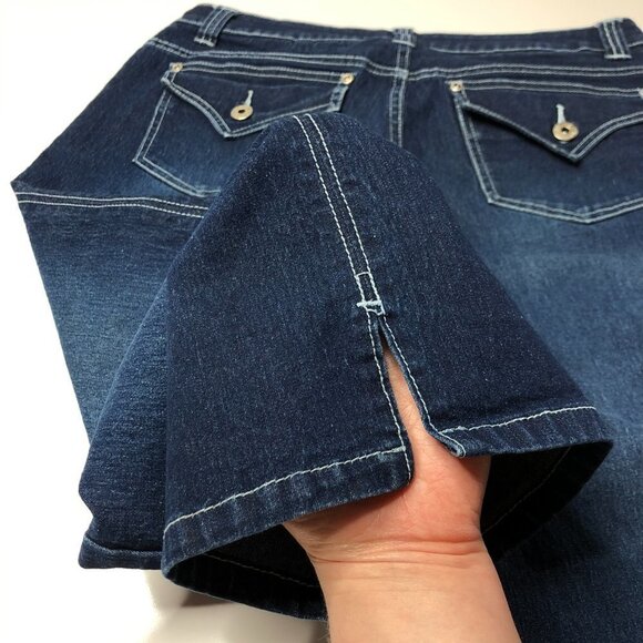 VINTAGE 90s Y2K 725 Originals Blue Dark Denim Flare Capris Pants Pedal Pushers - Picture 10 of 15